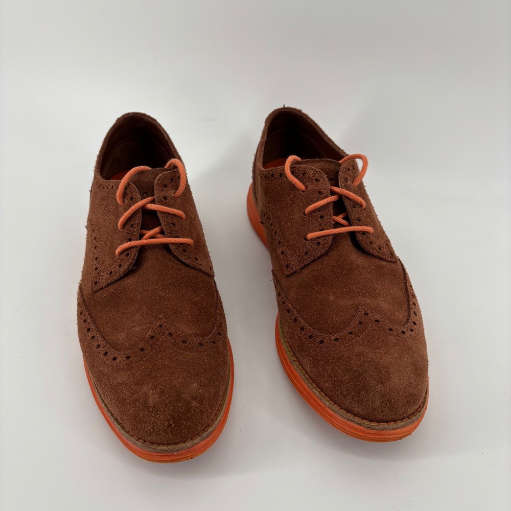 Cole Haan Womens Lunargrand Wingtip Oxfords 7B Brown Orange Suede Brogue Grandpa